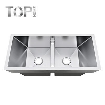 TR3818A Handmade 38 Inch 16 /18Gauge Top mount Double Bowls Stainless Steel Kitchen Sink