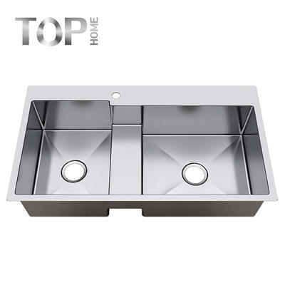 TR3620BL 36-inch 16 Gauge Top mount 60/40 Double Bowl Stainless Steel Kitchen Sink