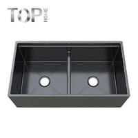 APR3619D pvd black/ rose gold/stainless steel sink kitchen farmhouse double bowls